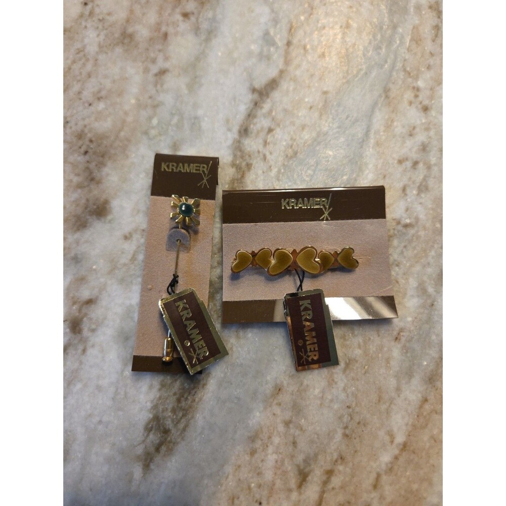 lotc2 MCM Vintage Kramer NOS pins, gold stone flower stick pin yellow butteflies